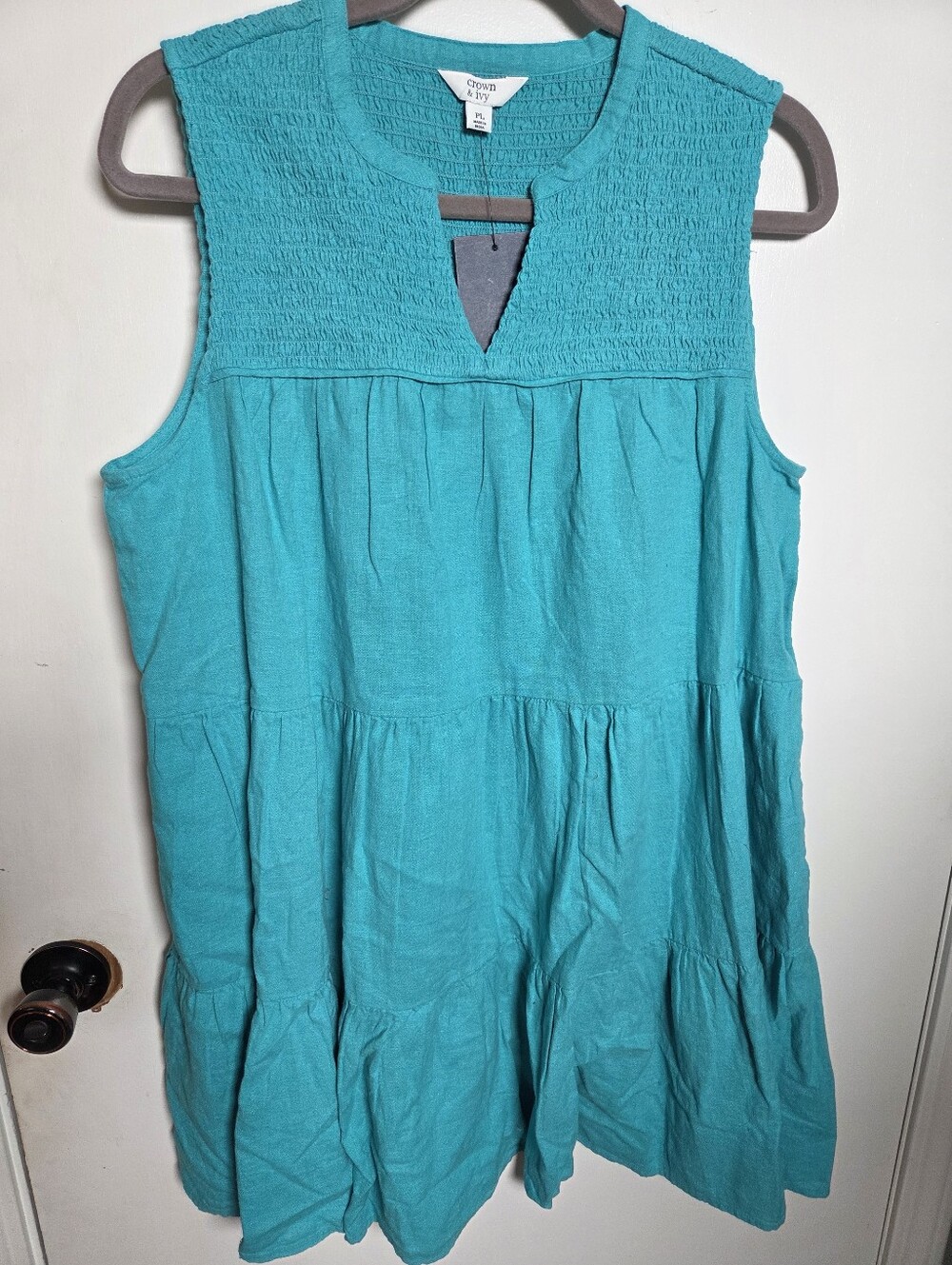 NWT Crown & Ivy Women's Sleeveless Solid Smocked Peasant Dress PL